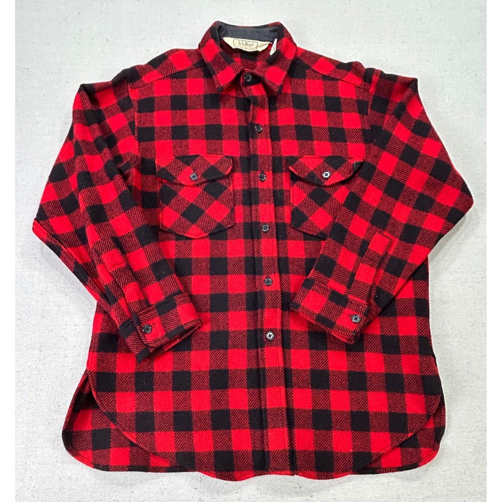 VTG L.L. Bean Old Friends Men's Large Buffalo Plaid Wool Blend Shirt Jacket USA